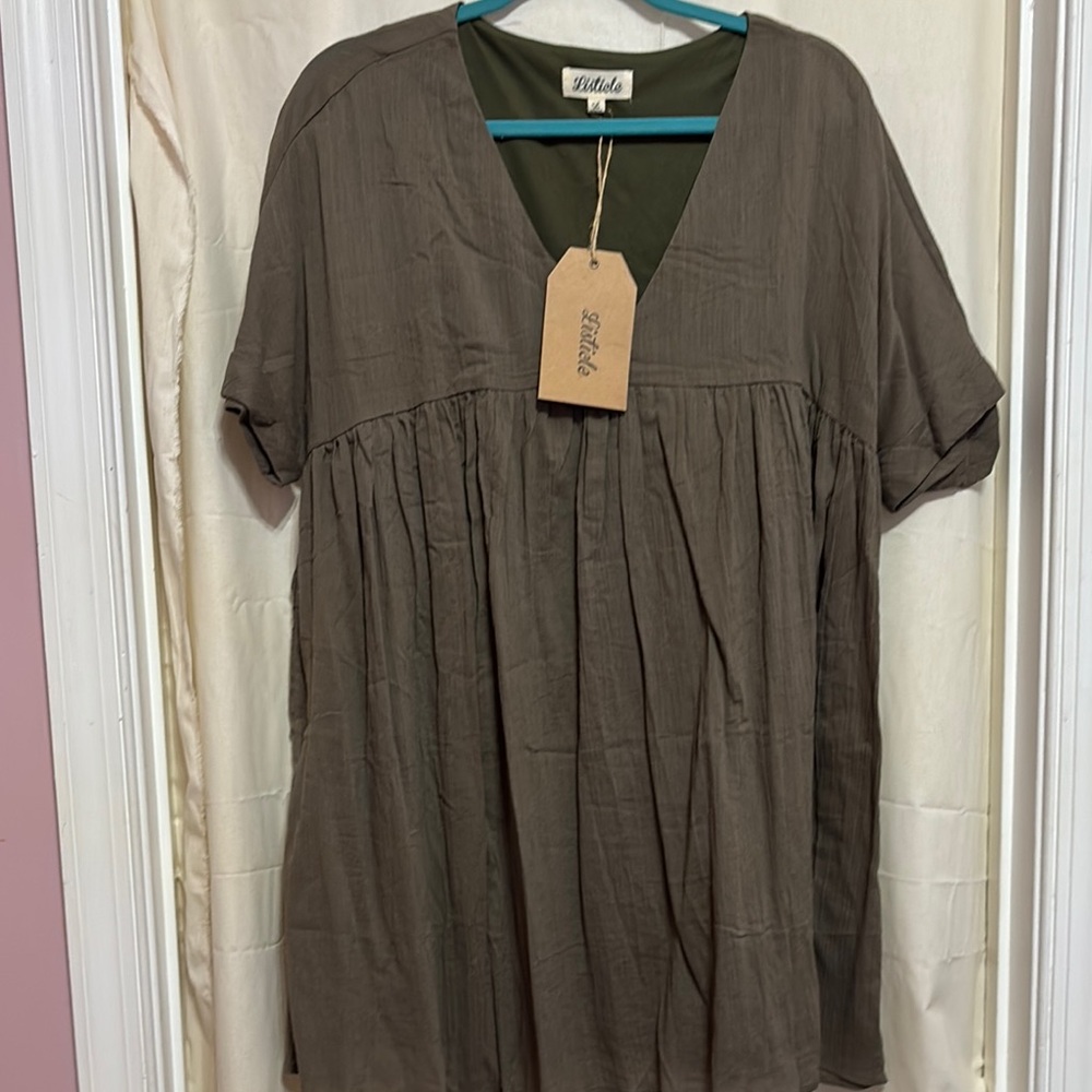Listicle Brown Boxy Short Sleeve Mini Dress